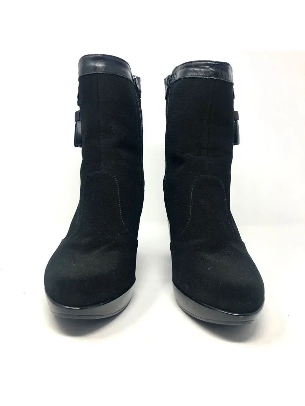 * Stuart Weitzman Gore-Tex Black Wedge Tassel Ankle Boots Size 38/8
